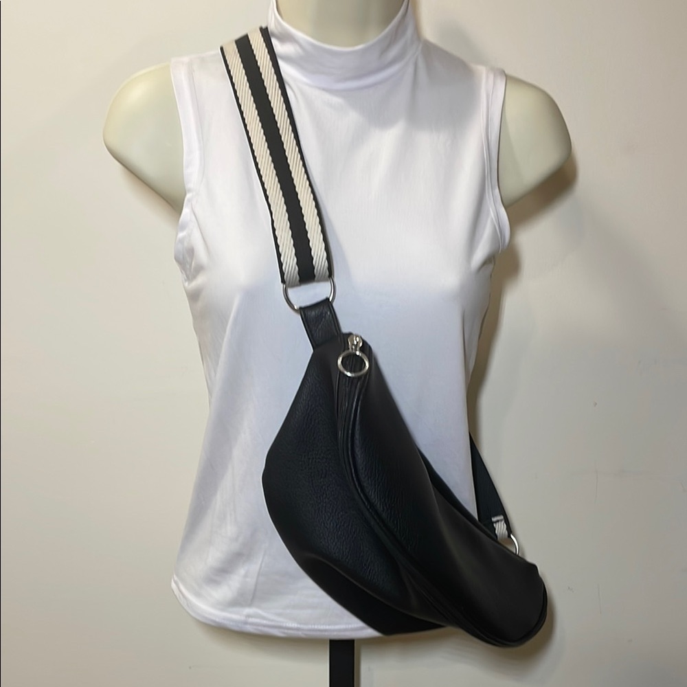Ulta Beauty Black Crossbody Bag with Striped Strap